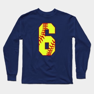 Fastpitch Softball Number 6 #6 Softball Shirt Jersey Uniform Favorite Player Biggest Fan Long Sleeve T-Shirt